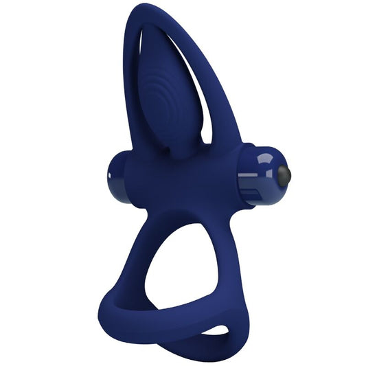 Pretty Love - Mat Double Anneau Avec Vibration & Stimulateur Bleu - PRETTY LOVE MALE | sextoys, jouets sexuels pour hommes, accessoires de pénis, anneaux de pénis, cockring avec vibration | Dimensions : 100