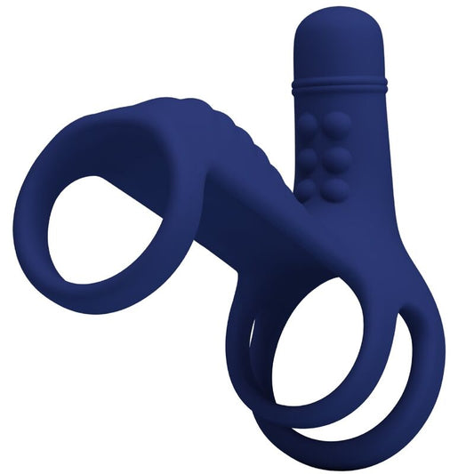 Pretty Love - Anneau Vibrant Elish Avec Extension Bleu - PRETTY LOVE MALE | sextoys, jouets sexuels pour hommes, accessoires de pénis, anneaux de pénis, cockring avec vibration | Dimensions : 150