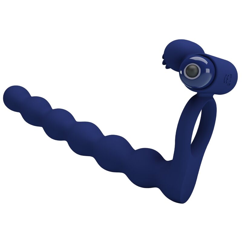 Pretty Love - Ajmal Anneau Vibrant Avec Plug Bleu - PRETTY LOVE MALE | sextoys, jouets sexuels pour hommes, accessoires de pénis, anneaux de pénis, anneaux avec prise | Dimensions : 178
