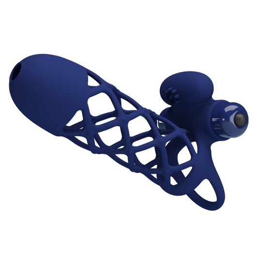 Pretty Love - Giann Anneau Vibrateur Avec Gaine En Silicone Bleu - PRETTY LOVE MALE | sextoys, jouets sexuels pour hommes, accessoires de pénis, manchons péniens sans extension | Dimensions : 132