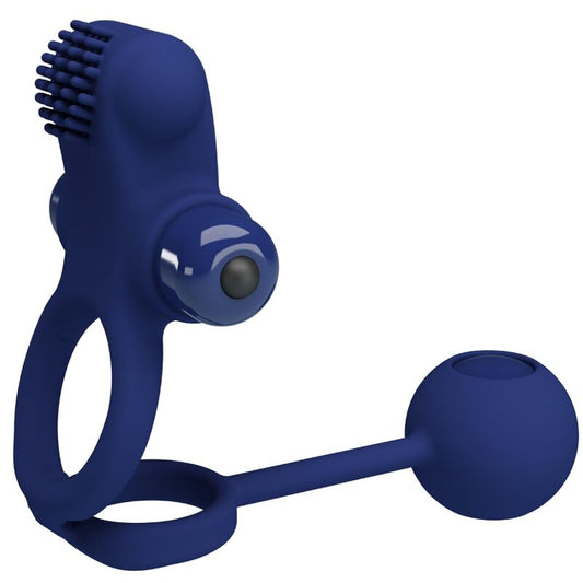 Pretty Love - Remington Double Anneau Vibrant Avec Plug Bleu - PRETTY LOVE MALE | sextoys, jouets sexuels pour hommes, accessoires de pénis, anneaux de pénis, anneaux avec prise | Dimensions : 182