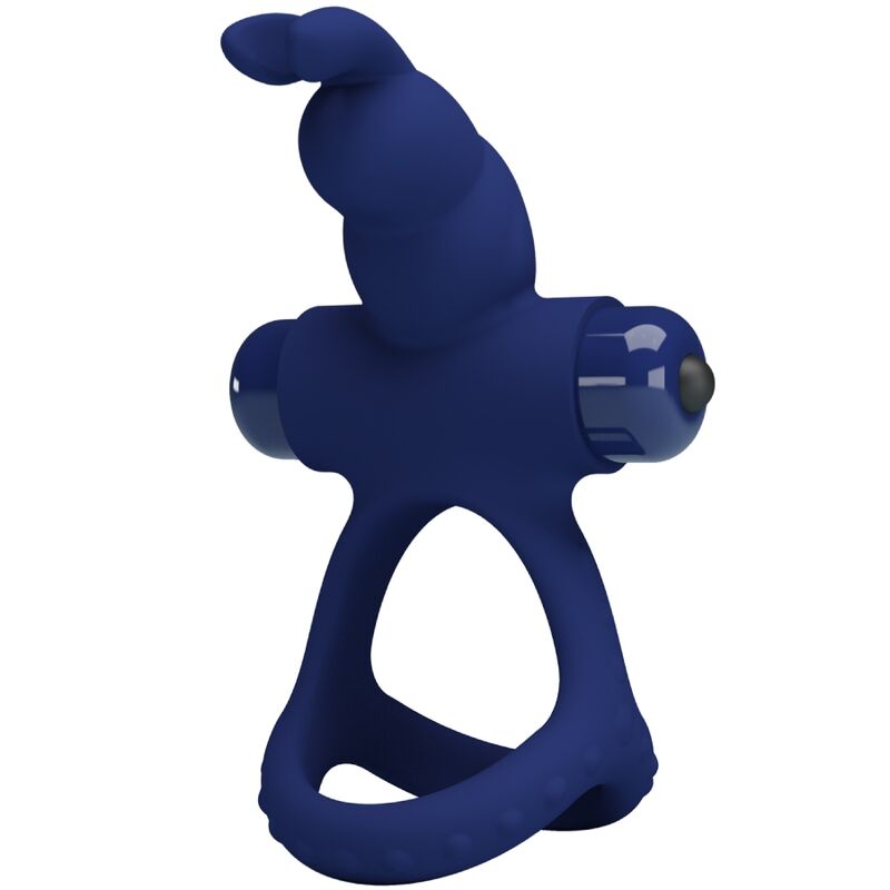 Pretty Love - Luchito Double Anneau Vibrant Lapin Bleu - PRETTY LOVE MALE | sextoys, jouets sexuels pour hommes, accessoires de pénis, anneaux de pénis, cockring avec vibration | Dimensions : 100