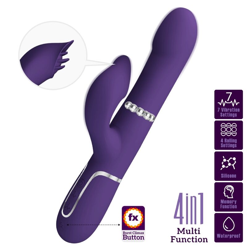 Pretty Love - Zalin Perles Vibrateur Lapin 4 En 1 Violet - PRETTY LOVE FLIRTATION | sextoys, vibrateurs, vibromasseurs point g | Dimensions : 255
