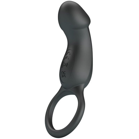 Pretty Love - Trae Anneau Vibrant Avec Stimulateur Noir - PRETTY LOVE MALE | sextoys, jouets sexuels pour hommes, accessoires de pénis, anneaux de pénis, cockring avec vibration | Dimensions : 42