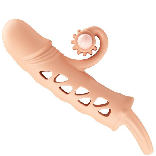 Romance - Manchon Prolongé Naturel - ROMANCE | sextoys, jouets sexuels pour hommes, accessoires de pénis, couvre-pénis avec extension | Dimensions : 142