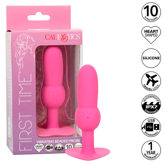Calexotics - First Time Sonde Anal Plug Perlée 10 Vibrations Rose - CALEXOTICS | sextoys, anal, vibromasseurs anaux | Dimensions : 106