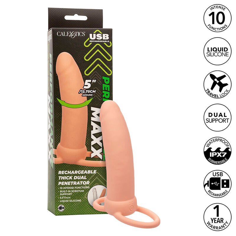 Calexotics - Maxx Thick Double Pénétrateur 10 Vibrations Chair - CALEXOTICS | sextoys, jouets sexuels pour hommes, accessoires de pénis, extenseur de pénis avec harnais | Dimensions : 300