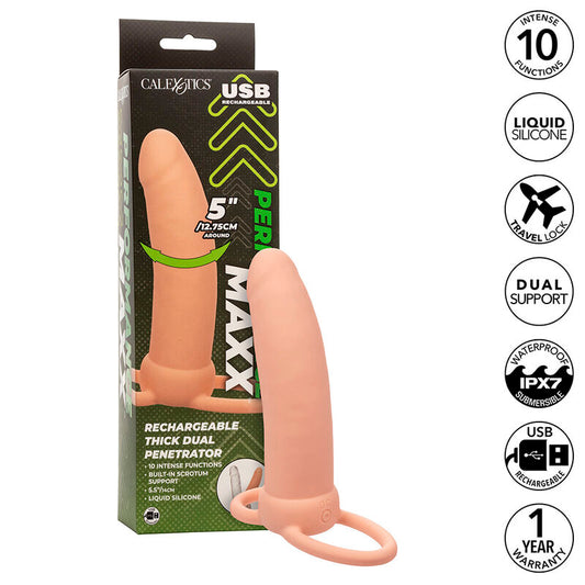 Calexotics - Maxx Thick Double Pénétrateur 10 Vibrations Chair - CALEXOTICS | sextoys, jouets sexuels pour hommes, accessoires de pénis, extenseur de pénis avec harnais | Dimensions : 300