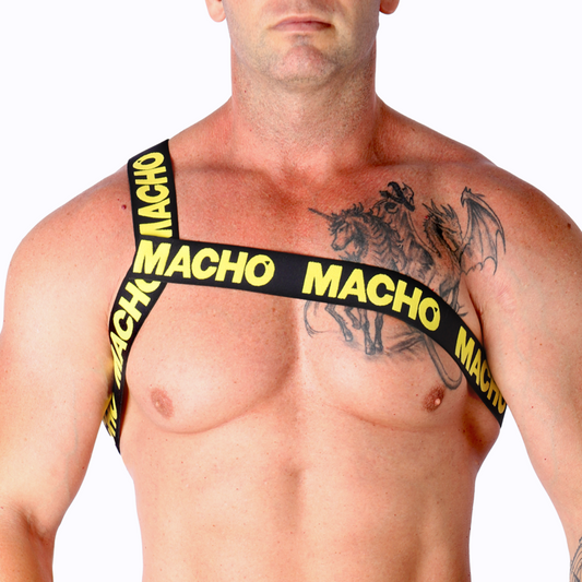 Macho - Harnais Romain Jaune S/M - MACHO UNDERWEAR | mode et lingerie, lingerie homme, harnais pour hommes | Dimensions : 42