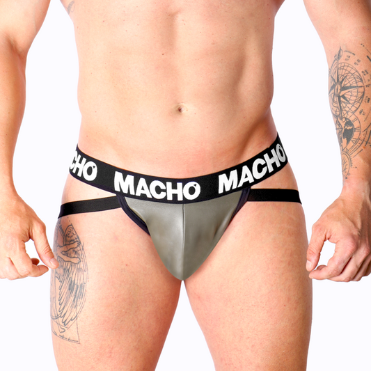 Macho - Mx27Gr Jock Cuir Gris Beige Xl - MACHO UNDERWEAR | mode et lingerie, lingerie homme, jockstraps | Dimensions : 76