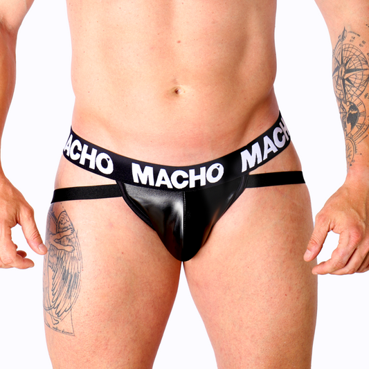 Macho - Mx25Nc Jock Cuir Noir S - MACHO UNDERWEAR | mode et lingerie, lingerie homme, jockstraps | Dimensions : 72