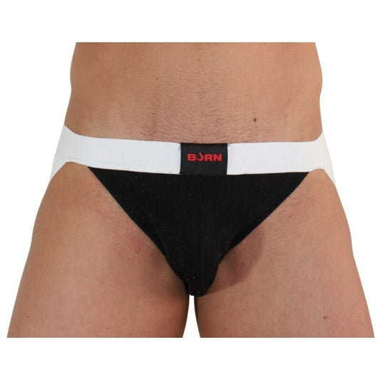 Burn - 004 Jock Noir Brillant / Blanc L - BURN | mode et lingerie, lingerie homme, jockstraps | Dimensions : 44