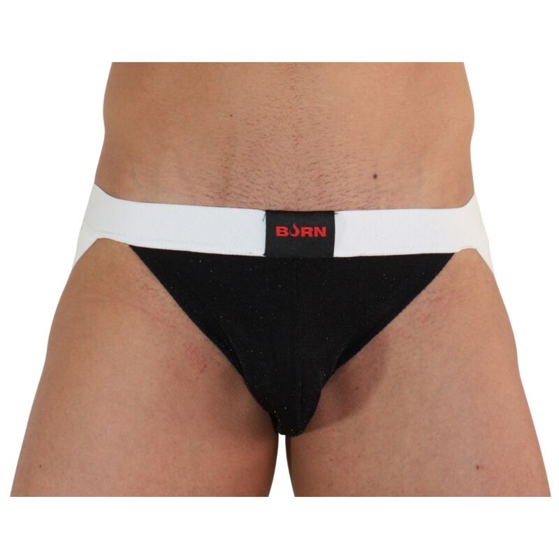 Burn - 004 Jock Noir Brillant / Blanc Xl - BURN | mode et lingerie, lingerie homme, jockstraps | Dimensions : 44