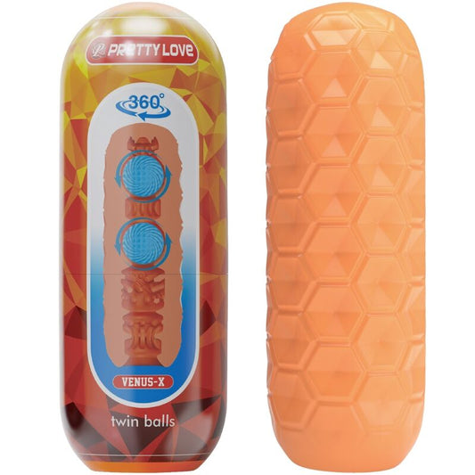 Pretty Love - Masturbateur Pour Homme À Deux Boules Orange - PRETTY LOVE FLIRTATION | sextoys, jouets sexuels pour hommes, divers masturbateurs | Dimensions : 448