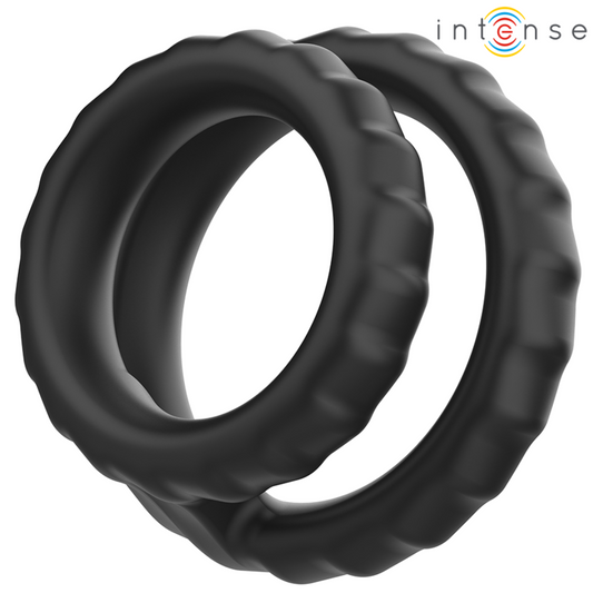 Intense - Dewey Anneau Pénis Double Silicone Noir Modèle 2 - INTENSE COUPLES TOYS | sextoys, jouets sexuels pour hommes, accessoires de pénis, anneaux de pénis, cockrings sans vibration | Dimensions : 30