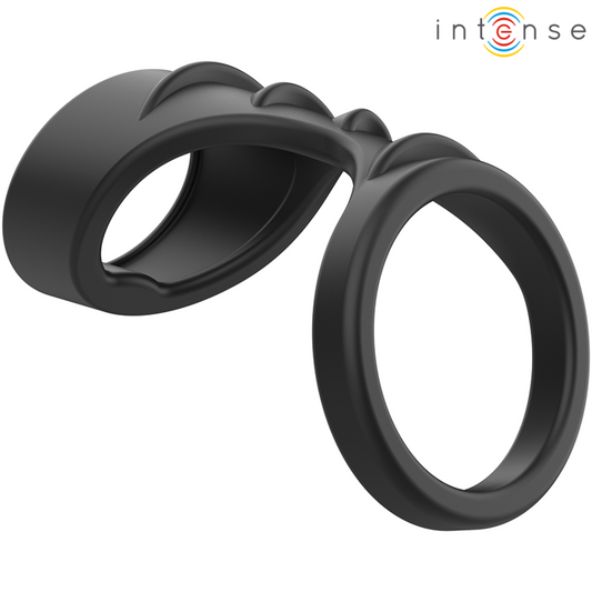 Intense - Theo Anneau Pénis Double Silicone Noir Modèle 3 - INTENSE COUPLES TOYS | sextoys, jouets sexuels pour hommes, accessoires de pénis, anneaux de pénis, cockrings sans vibration | Dimensions : 46