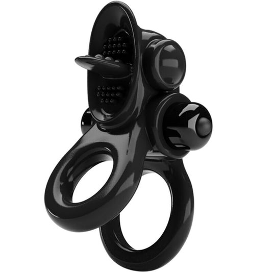 Pretty Love - Passionate Ring Double Anneau Vibrant + Stimulateur De Clitoris Noir - PRETTY LOVE | sextoys, jouets sexuels pour hommes, accessoires de pénis, anneaux de pénis, cockring avec vibration | Dimensions : 66