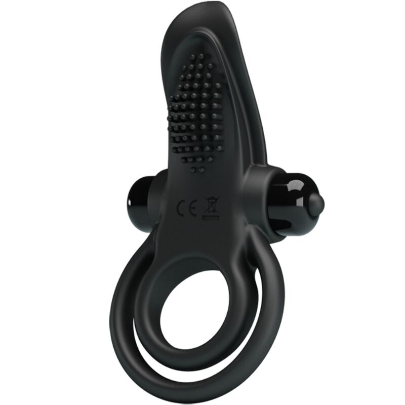 Pretty Love - Double Anneau Vibrant + Stimulateur De Clitoris 10 Vibrations Noir - PRETTY LOVE | sextoys, jouets sexuels pour hommes, accessoires de pénis, anneaux de pénis, cockring avec vibration | Dimensions : 60