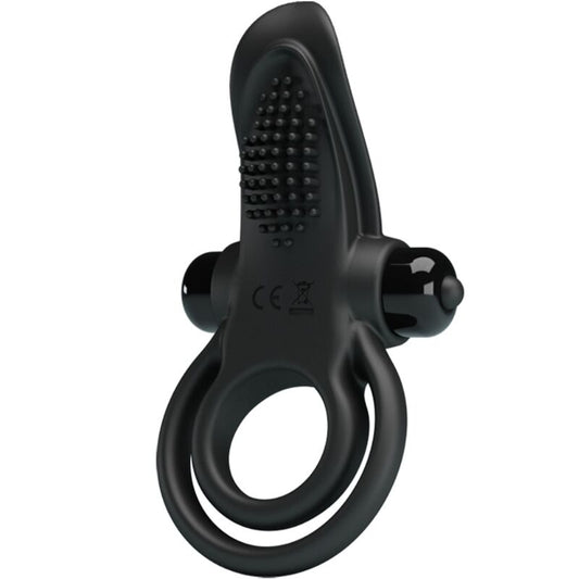 Pretty Love - Double Anneau Vibrant + Stimulateur De Clitoris 10 Vibrations Noir - PRETTY LOVE | sextoys, jouets sexuels pour hommes, accessoires de pénis, anneaux de pénis, cockring avec vibration | Dimensions : 60