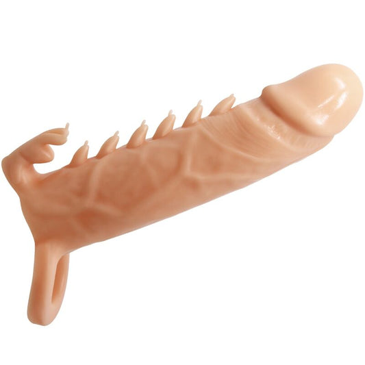 Pretty Love - Emmit Manchon Pour Pénis + Stimulateur De Clitoris Chair - PRETTY LOVE | sextoys, jouets sexuels pour hommes, accessoires de pénis, couvre-pénis avec extension | Dimensions : 87