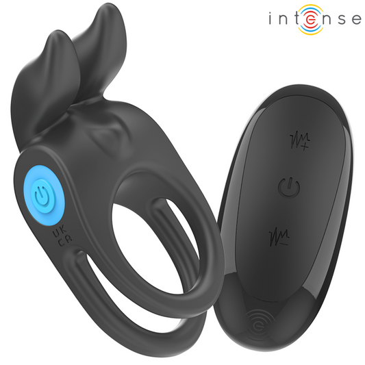 Intense - Sam Vibrateur Double Anneau Pénis 10 Vibrations Noir - INTENSE COUPLES TOYS | sextoys, jouets sexuels pour hommes, accessoires de pénis, anneaux de pénis, cockring avec vibration | Dimensions : 132