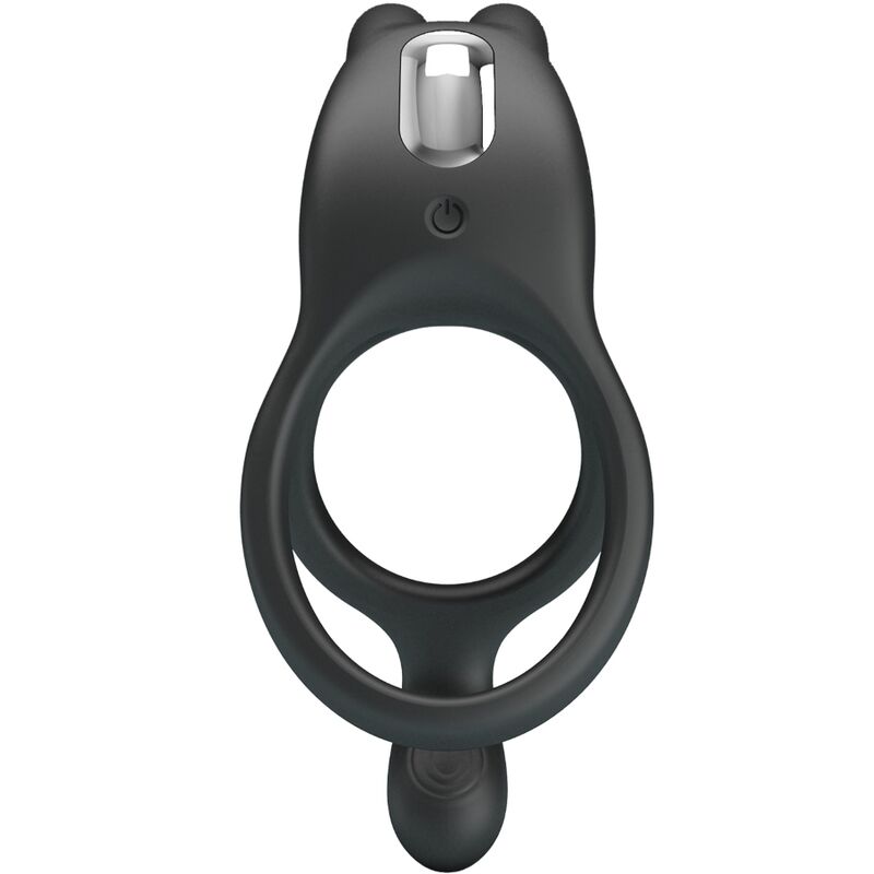 Pretty Love - Seth Double Anneau Vibrant Lapin 7 Vibrations Noir - PRETTY LOVE | sextoys, jouets sexuels pour hommes, accessoires de pénis, anneaux de pénis, cockring avec vibration | Dimensions : 62