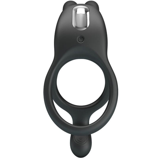 Pretty Love - Seth Double Anneau Vibrant Lapin 7 Vibrations Noir - PRETTY LOVE | sextoys, jouets sexuels pour hommes, accessoires de pénis, anneaux de pénis, cockring avec vibration | Dimensions : 62
