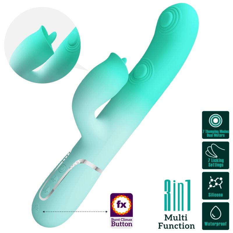Pretty Love - Vibrateur Lapin Multifonction Gigi Vert Aqua - PRETTY LOVE FLIRTATION | sextoys, vibrateurs, vibrateurs de lapin | Dimensions : 450
