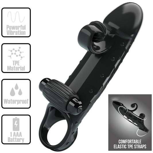 Romance - Manchon Pénis Vibrant Noir - ROMANCE | sextoys, jouets sexuels pour hommes, accessoires de pénis, manchons péniens sans extension | Dimensions : 174