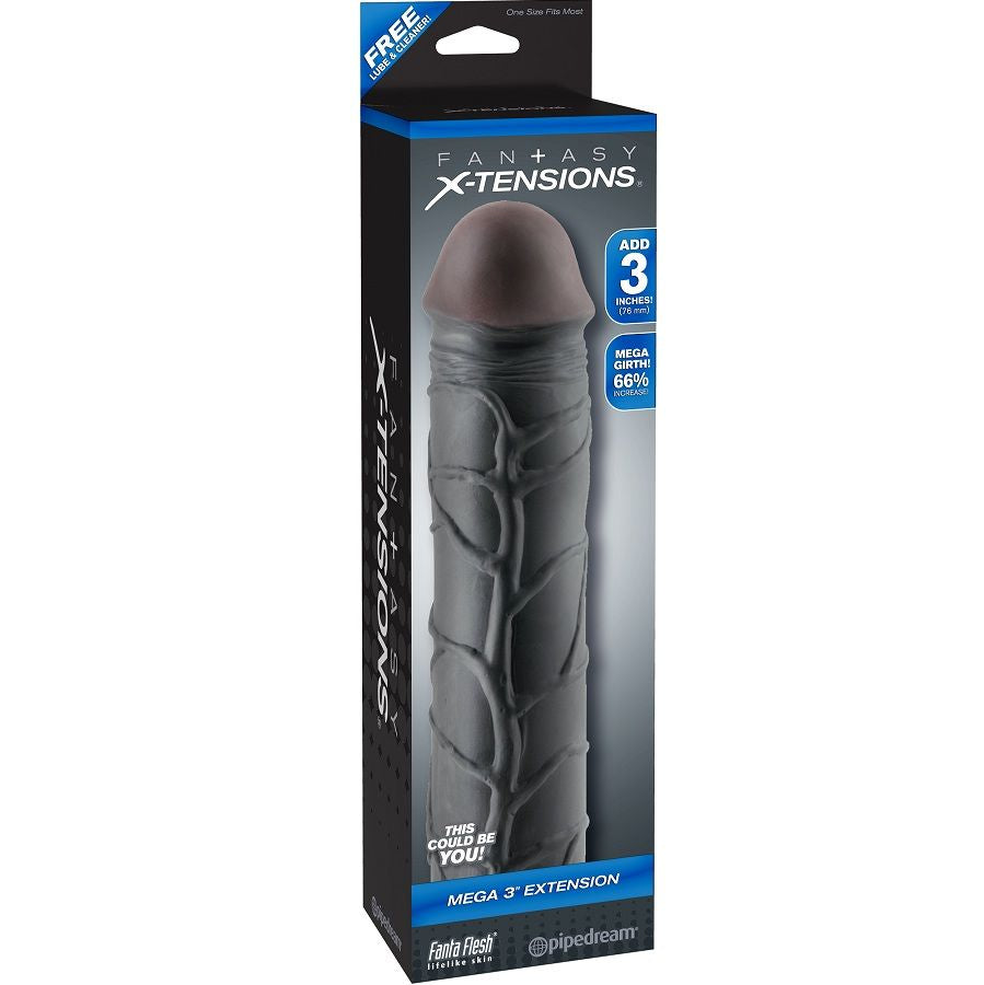 Fantasy X- Tensions - Rallonge Mega 3 Noire - FANTASY X-TENSIONS | sextoys, jouets sexuels pour hommes, accessoires de pénis, couvre-pénis avec extension | Dimensions : 374