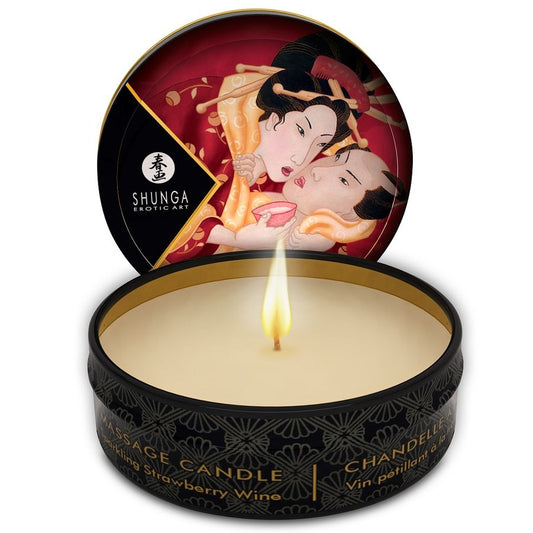 Shunga - Mini Caresse Aux Chandelles Fraises Et Bougie De Massage Cava 30 Ml - SHUNGA CANDLES | pharmacie, pour les massages, bougies de massage | Dimensions : 52