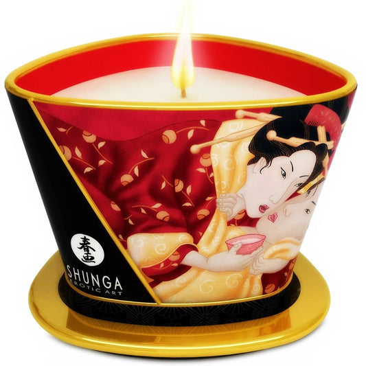 Shunga - Mini Caresse Aux Bougies Fraises Et Bougie De Massage Cava 170 Ml - SHUNGA CANDLES | pharmacie, pour les massages, bougies de massage | Dimensions : 292