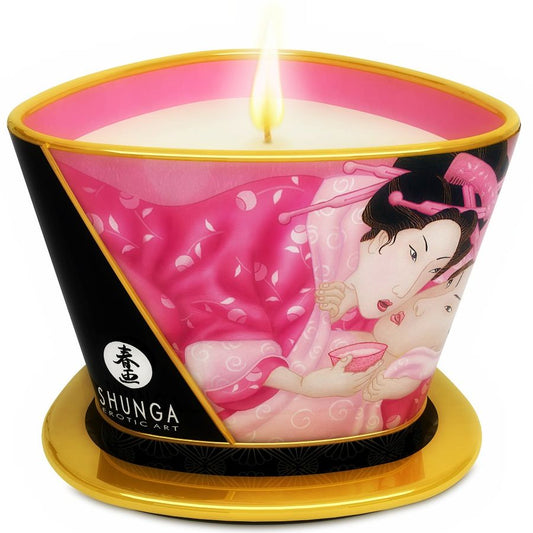 Shunga - Mini Caresse À La Chandelle Bougie De Massage Roses Aphrodisiaques 170 Ml - SHUNGA CANDLES | pharmacie, pour les massages, bougies de massage | Dimensions : 236
