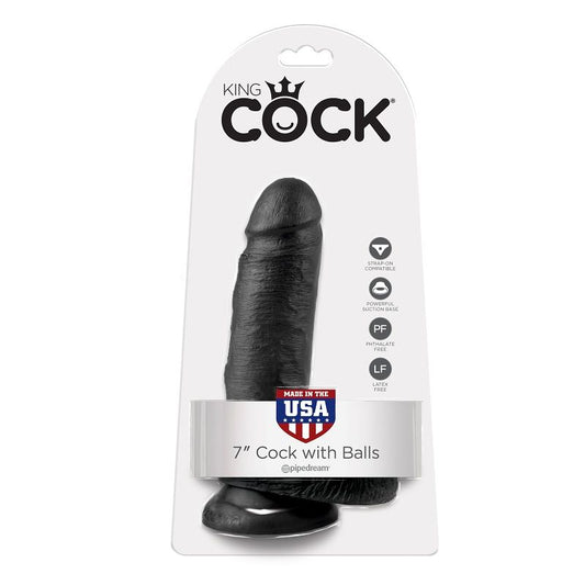 King Cock - 7 Gode Noir Avec Boules 17.8 Cm - KING COCK | sextoys, godes sans vibration, pénis réalistes | Dimensions : 437