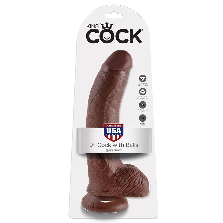 King Cock - 9 Gode Marron Avec Boules 22.9 Cm - KING COCK | sextoys, godes sans vibration, pénis réalistes | Dimensions : 621