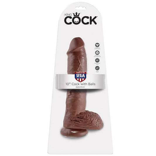 King Cock - 10 Gode Marron Avec Boules 25.4 Cm - KING COCK | sextoys, godes sans vibration, pénis réalistes | Dimensions : 709