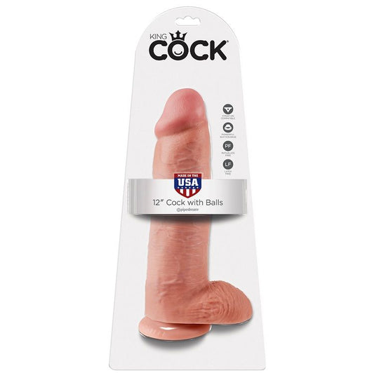 King Cock - 12 Chair De Gode Avec Boules 30.48 Cm - KING COCK | sextoys, godes sans vibration, pénis réalistes | Dimensions : 1540
