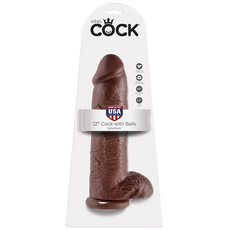 King Cock - 12 Gode Marron Avec Boules 30.48 Cm - KING COCK | sextoys, godes sans vibration, pénis réalistes | Dimensions : 1540