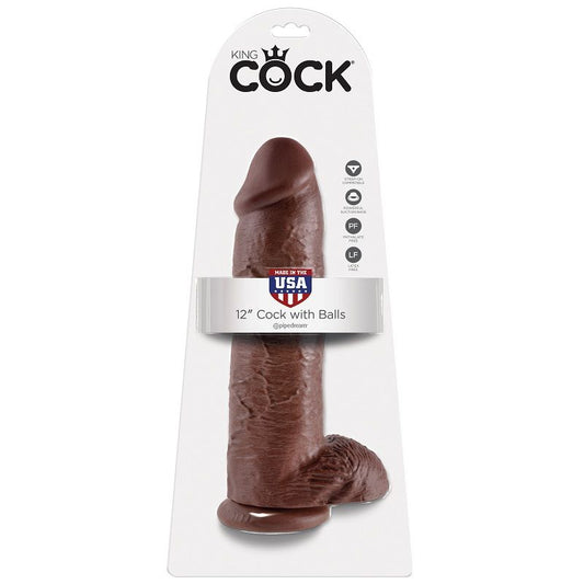 King Cock - 12 Gode Marron Avec Boules 30.48 Cm - KING COCK | sextoys, godes sans vibration, pénis réalistes | Dimensions : 1540