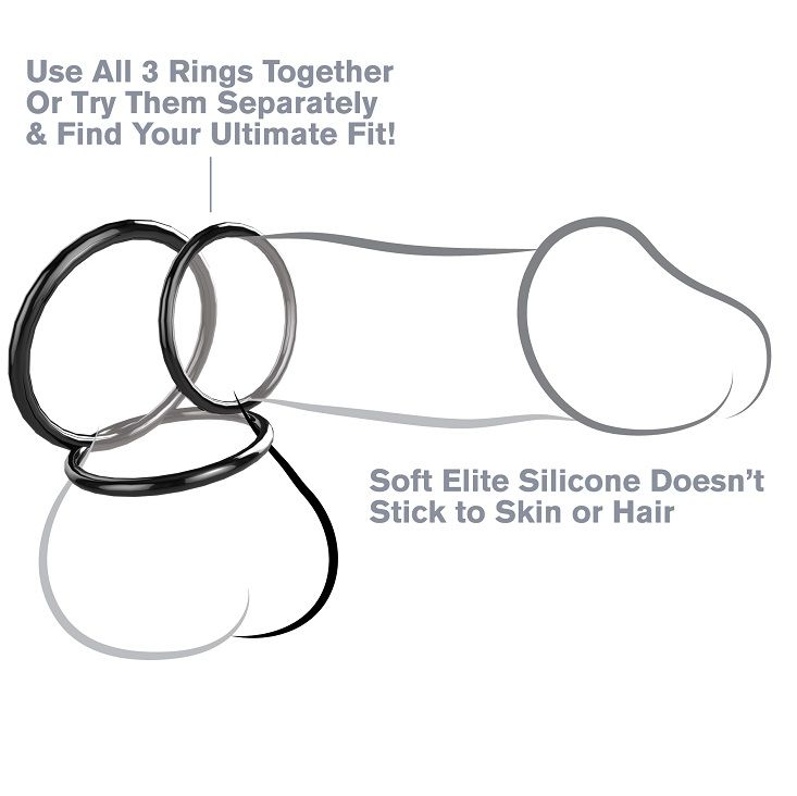 Fantasy C-Ringz - Silicone 3 Anneaux Stamina Set - FANTASY C-RINGZ | sextoys, jouets sexuels pour hommes, accessoires de pénis, anneaux de pénis, cockrings sans vibration | Dimensions : 57