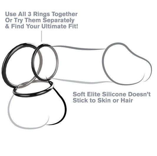 Fantasy C-Ringz - Silicone 3 Anneaux Stamina Set - FANTASY C-RINGZ | sextoys, jouets sexuels pour hommes, accessoires de pénis, anneaux de pénis, cockrings sans vibration | Dimensions : 57