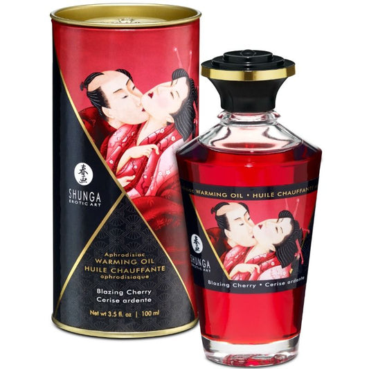 Shunga - Huile De Massage Effet Chaleur Saveur Intense De Cerise 100 Ml - SHUNGA OILS | pharmacie, pour les massages, avec effet thermique | Dimensions : 290