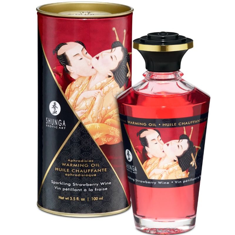Shunga - Huile De Massage Effet Chaleur Fraises Et Cava 100 Ml - SHUNGA OILS | pharmacie, pour les massages, avec effet thermique | Dimensions : 290