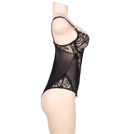 Subblime - Queen Plus Dentelle Florale Et Teddy Noir  Franges
