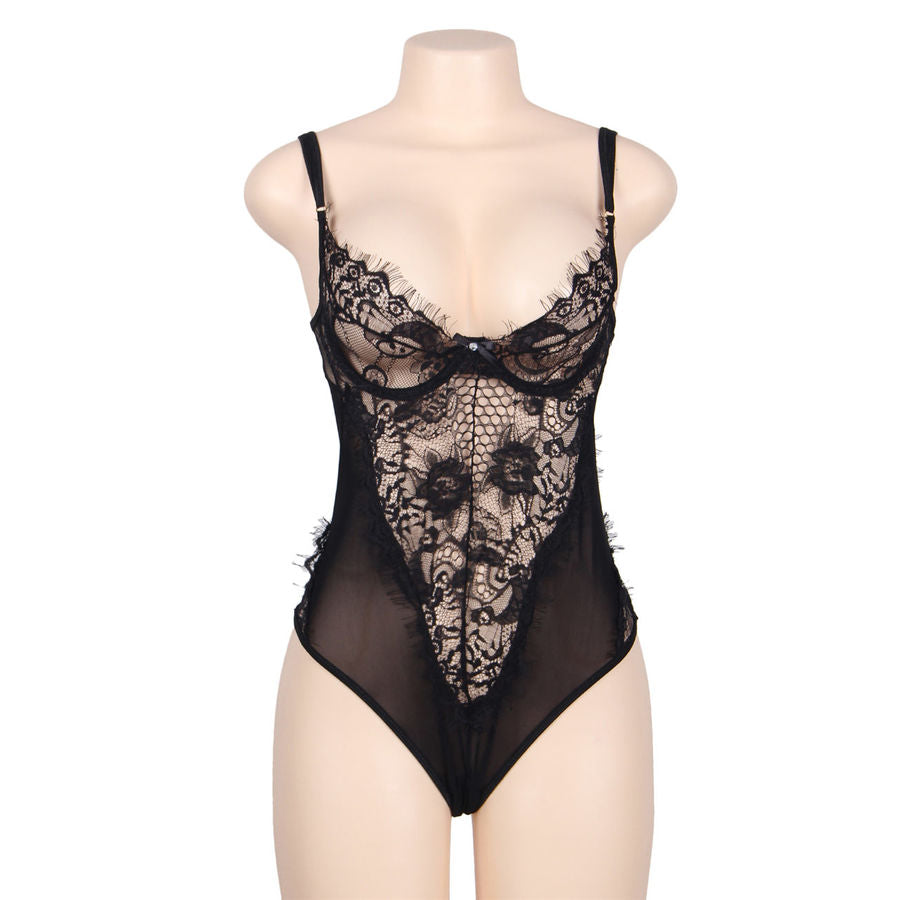 Subblime - Queen Plus Dentelle Florale Et Teddy Noir  Franges - SUBBLIME QUEEN PLUS SIZE | mode et lingerie, lingerie femme, lingerie sexy, bodys | Dimensions : 200