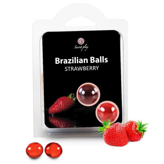 Secretplay - 2 Boules Brésiliennes Fraise - SECRETPLAY COSMETIC | pharmacie, lubrifiants, boules brésiliennes | Dimensions : 23