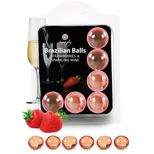 Secretplay - Set 6 Boules Brésiliennes Fraises Au Cava - SECRETPLAY COSMETIC | pharmacie, lubrifiants, boules brésiliennes | Dimensions : 100