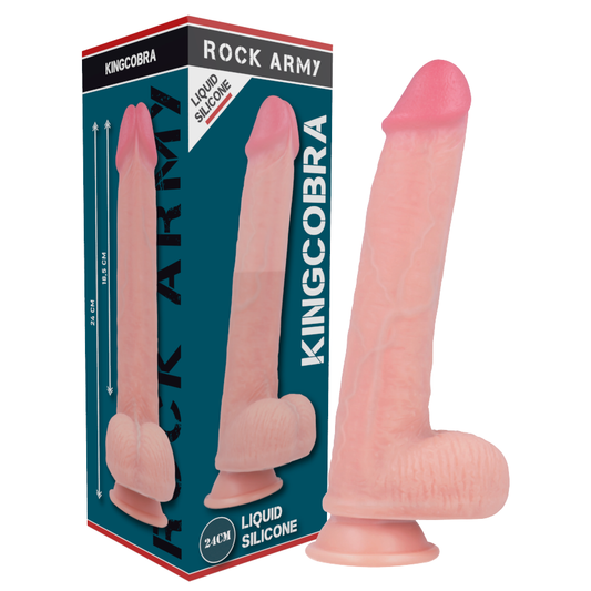 Rockarmy - Liquide Silicone Premium Kingcobra Réaliste 24 Cm -O- 4.77 Cm - ROCK ARMY | sextoys, godes sans vibration, pénis réalistes | Dimensions : 490