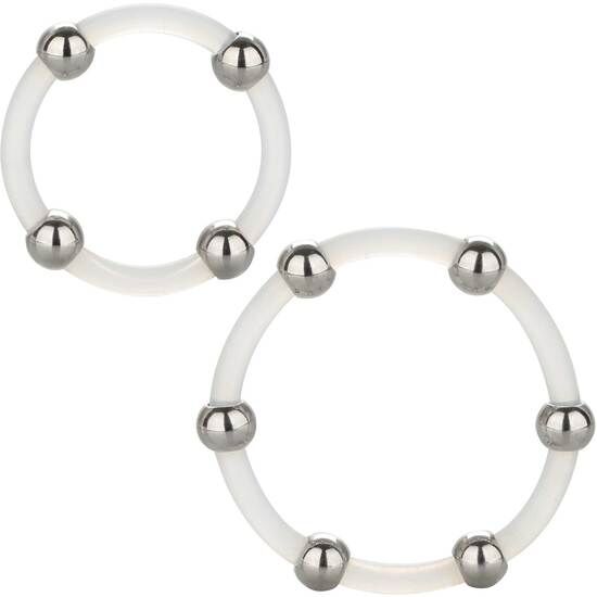 Calexotics - Ensemble De Bagues En Silicone Perlées En Acier - CALEXOTICS | sextoys, jouets sexuels pour hommes, accessoires de pénis, anneaux de pénis, cockrings sans vibration | Dimensions : 67