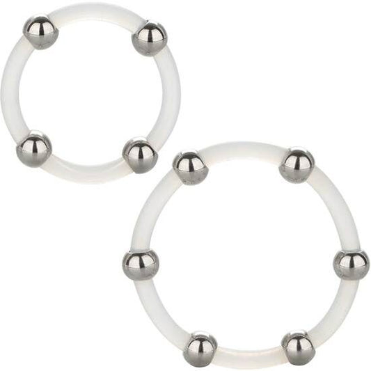 Calexotics - Ensemble De Bagues En Silicone Perlées En Acier - CALEXOTICS | sextoys, jouets sexuels pour hommes, accessoires de pénis, anneaux de pénis, cockrings sans vibration | Dimensions : 67